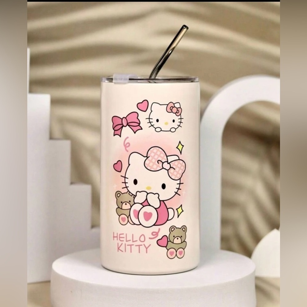Hello Kitty Coffee tea water Mug w Straw Portable Stainless Steel Insulated Mug